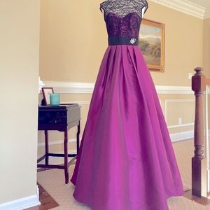 Theia Couture Burgundy-purple Satin Tulle Lace Evening Gown 4 - Blair Waldorf